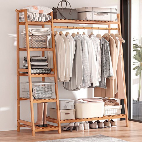 Bamboo wood clothes rail - wood,