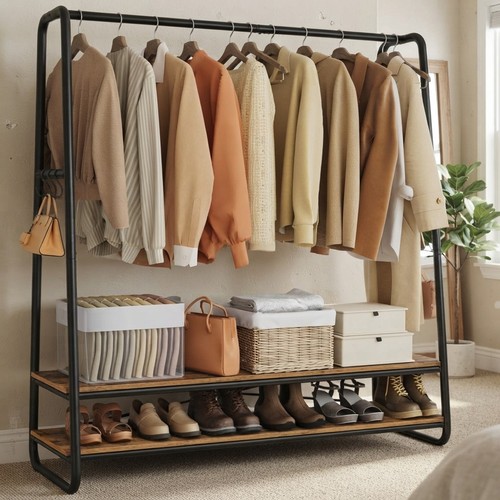 Clothes rail with shelves - with,